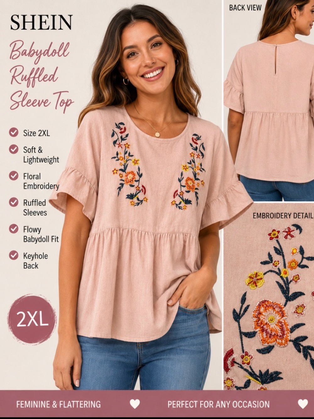 Floral Embroidered Babydoll Top
